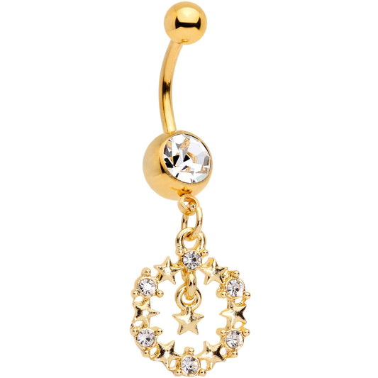 Clear Gem Gold Tone Constellation of Gems Dangle Belly Ring