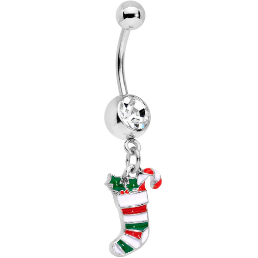 Clear Gem Hang Your Christmas Stocking Dangle Belly Ring