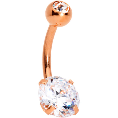 Clear Gem Rose Gold Tone Large and Small Gem Belly Ring