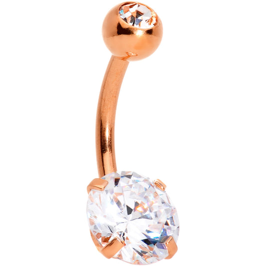 Clear Gem Rose Gold Tone Large and Small Gem Belly Ring