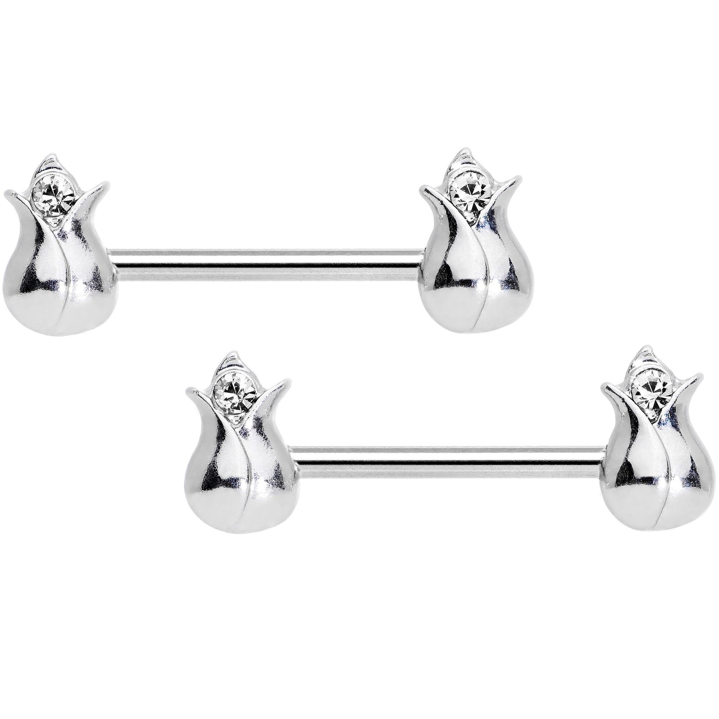 14G 9/16 Clear Gem Tulip Flower Barbell Nipple Ring Set