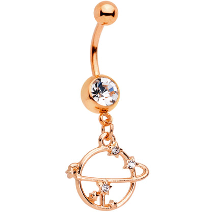Clear Gem Rose Gold Tone Stars Orbit Planet Saturn Dangle Belly Ring