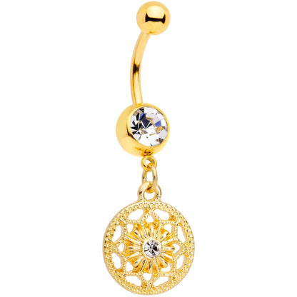 Color Gem Gold Tone Ring Around a Snowflake Dangle Belly Ring