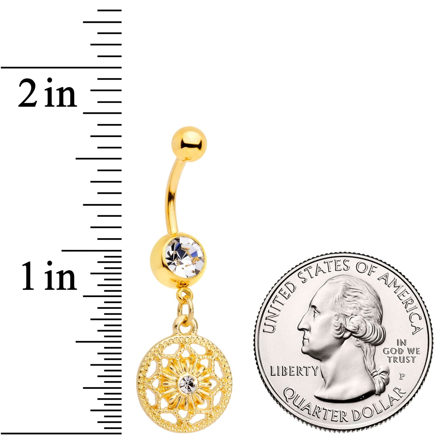 Color Gem Gold Tone Ring Around a Snowflake Dangle Belly Ring