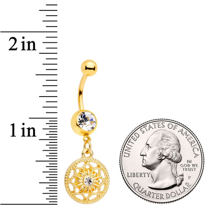 Color Gem Gold Tone Ring Around a Snowflake Dangle Belly Ring