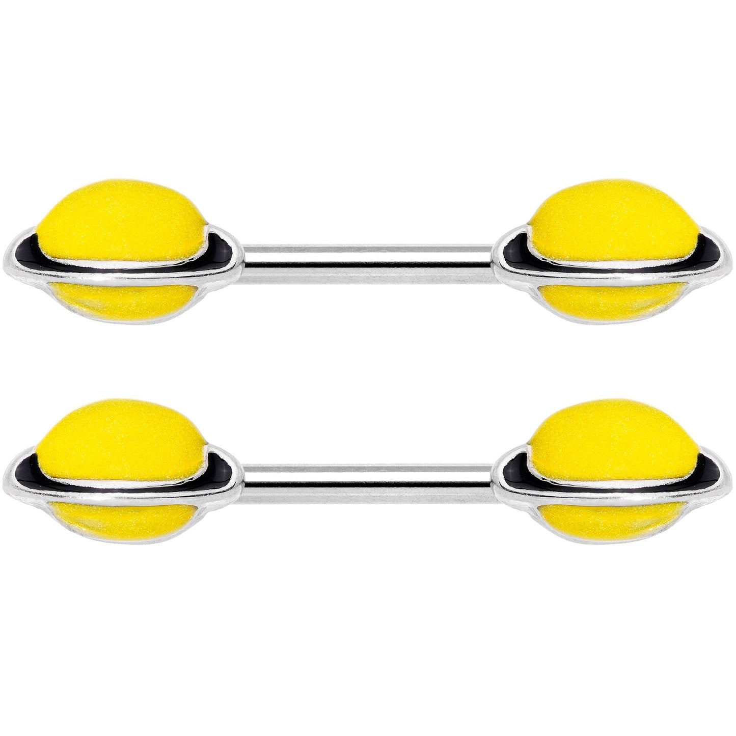 14G 9/16 Yellow Glow in the Dark Saturn Barbell Nipple Ring Set