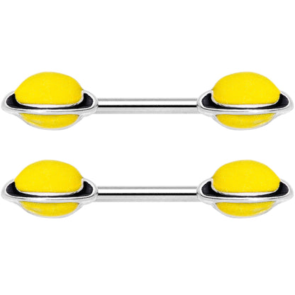 14G 9/16 Yellow Glow in the Dark Saturn Barbell Nipple Ring Set