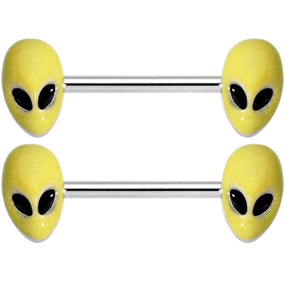 14G 9/16 Yellow Glow in the Dark Aliens Barbell Nipple Ring Set