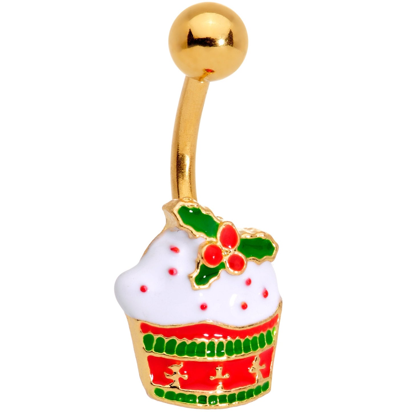 Clear Gem Gold Tone Red Holiday Cupcake Belly Ring Set of 4