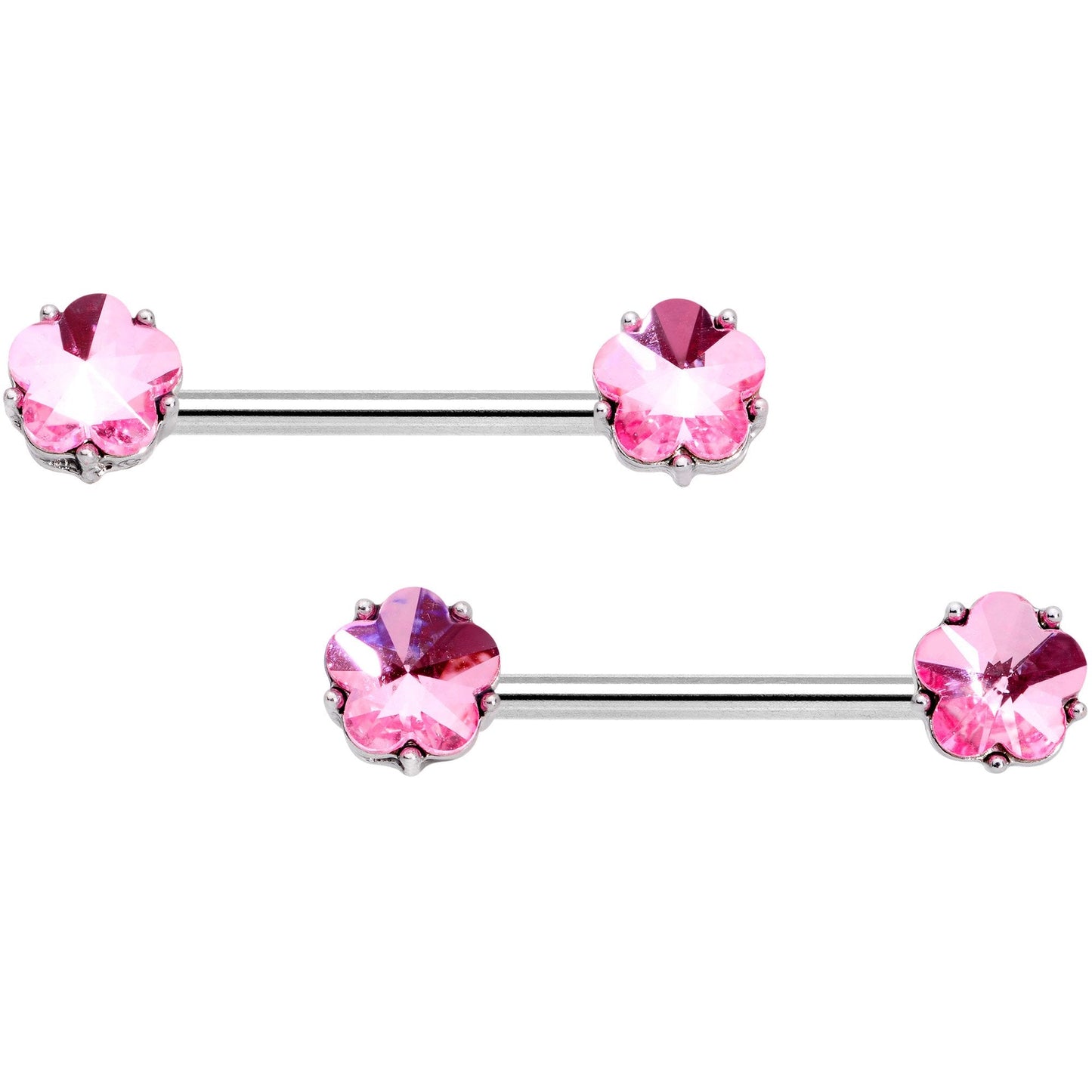 14G 5/8 1/2 Pink Gem Horseshoe Barbell Nipple Ring Set