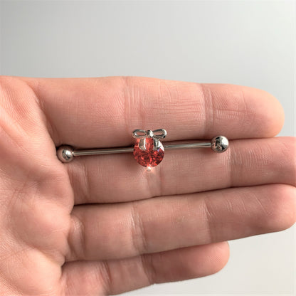 14G Red Gem Precious Holiday Ornament Industrial Barbell 38mm