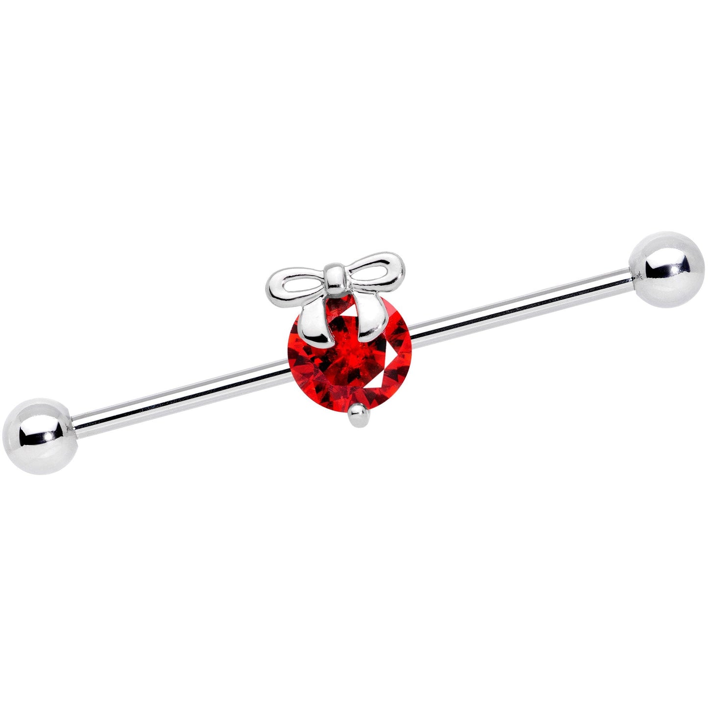 14G Red Gem Precious Holiday Ornament Industrial Barbell 38mm