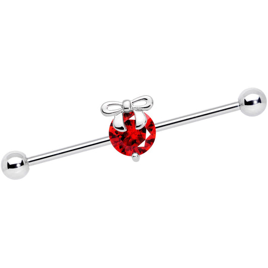 14G Red Gem Precious Holiday Ornament Industrial Barbell 38mm