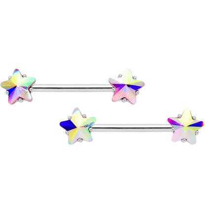 14G 9/16 1/2 Aurora Star Gem BCR Barbell Nipple Ring Set