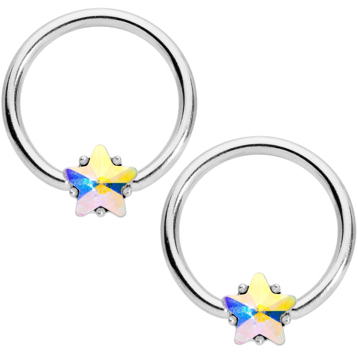 14G 9/16 1/2 Aurora Star Gem BCR Barbell Nipple Ring Set