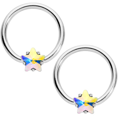 14G 9/16 1/2 Aurora Star Gem BCR Barbell Nipple Ring Set