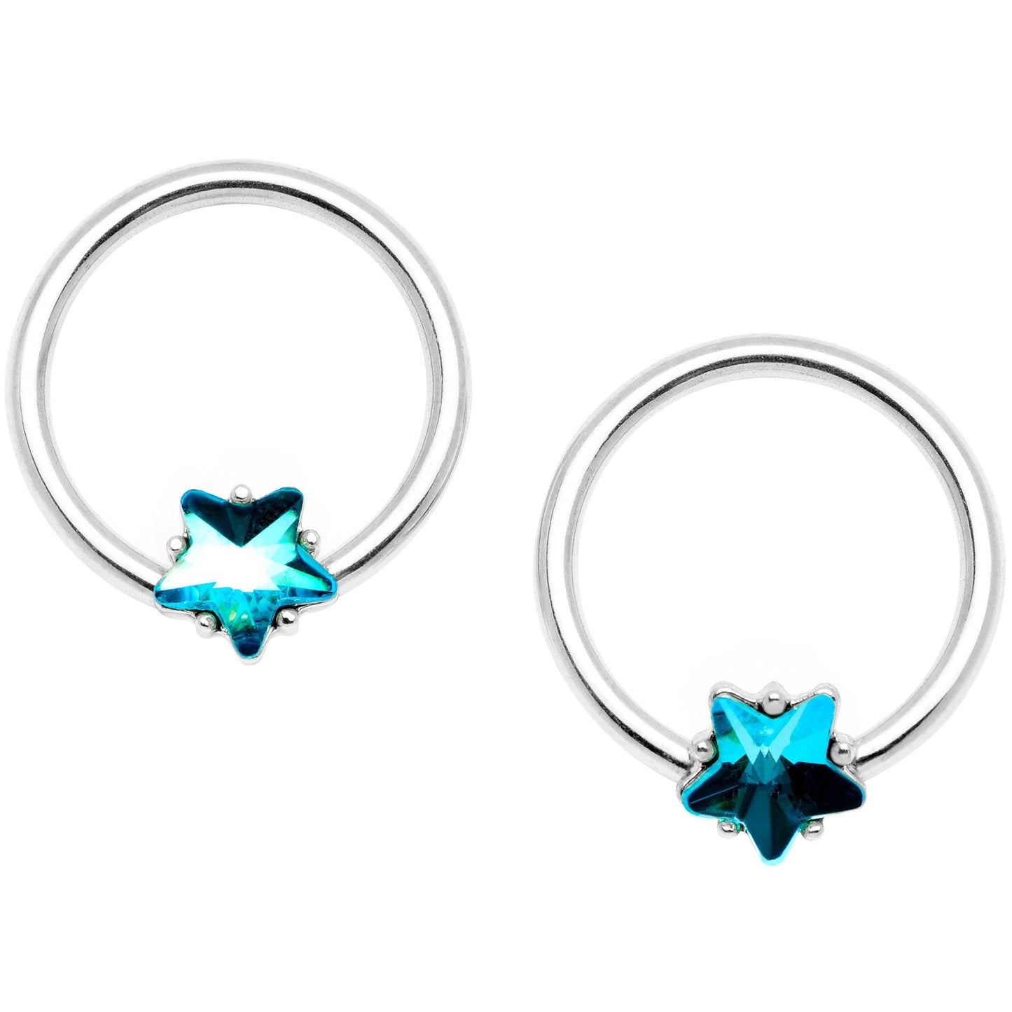 14G 9/16 1/2 Blue Star Gem BCR Barbell Nipple Ring Set