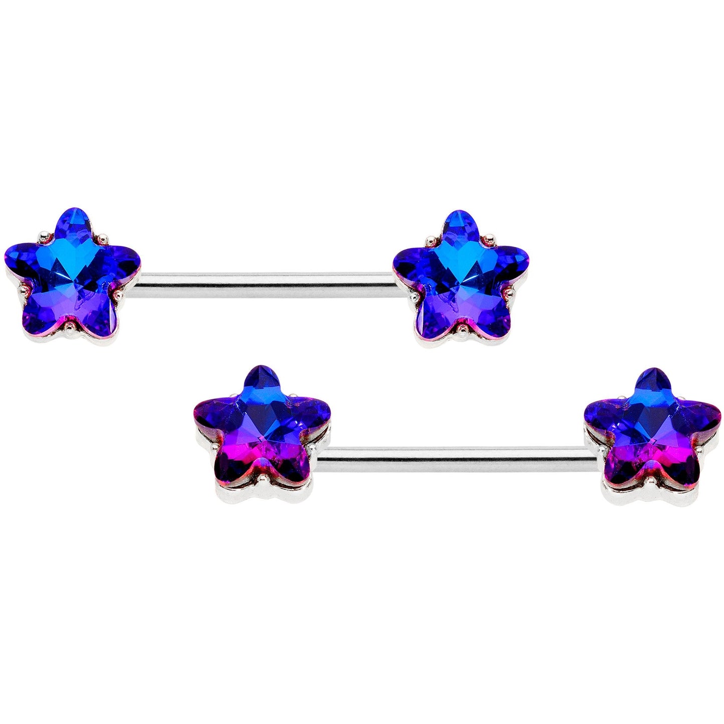 14G 9/16 1/2 Purple Blue Star BCR Barbell Nipple Ring Set