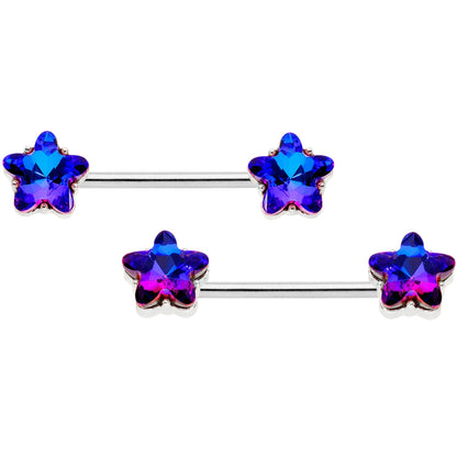 14G 9/16 1/2 Purple Blue Star BCR Barbell Nipple Ring Set