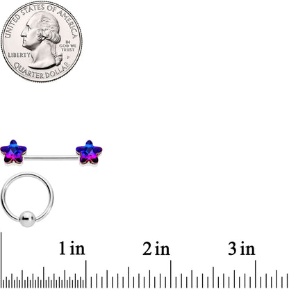 14G 9/16 1/2 Purple Blue Star BCR Barbell Nipple Ring Set