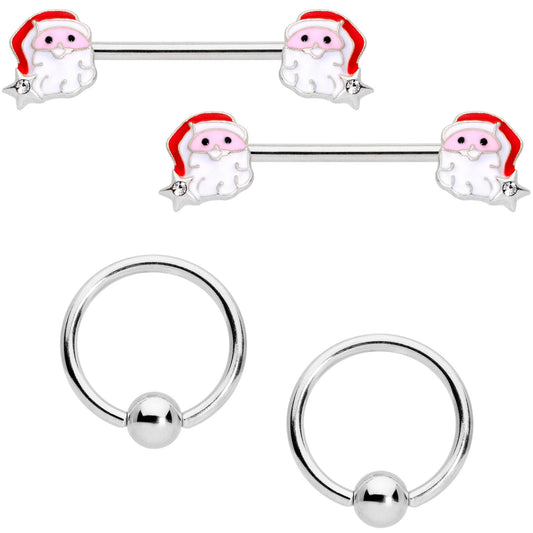 14G 9/16 Santa Captive Barbell Nipple Ring Set of 4