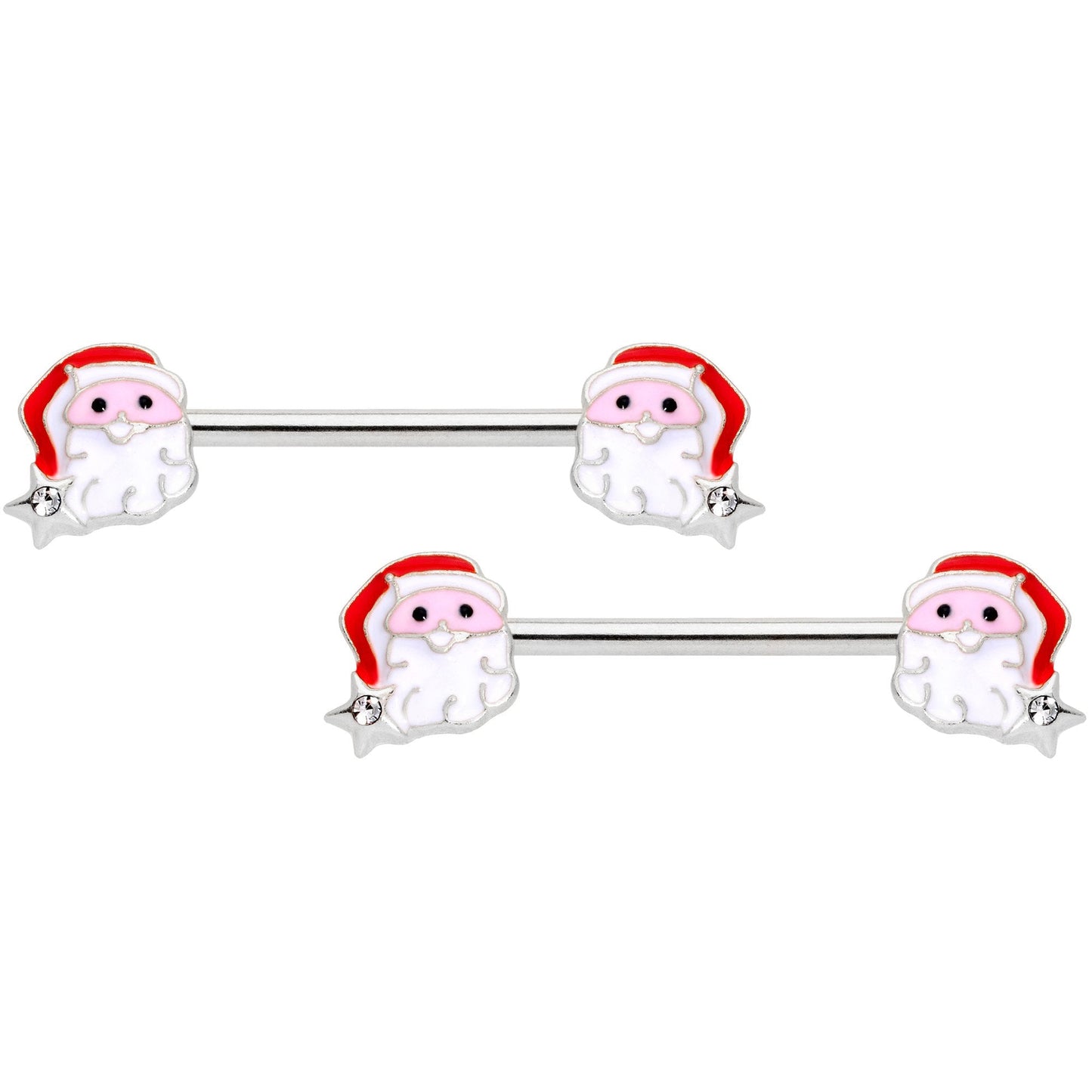 14G 9/16 Santa Captive Barbell Nipple Ring Set of 4