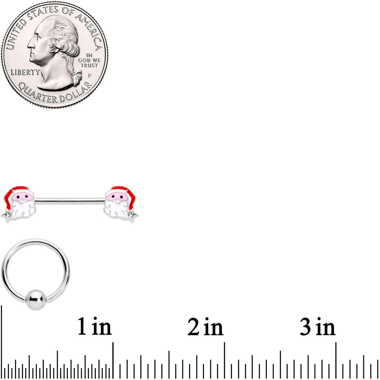 14G 9/16 Santa Captive Barbell Nipple Ring Set of 4