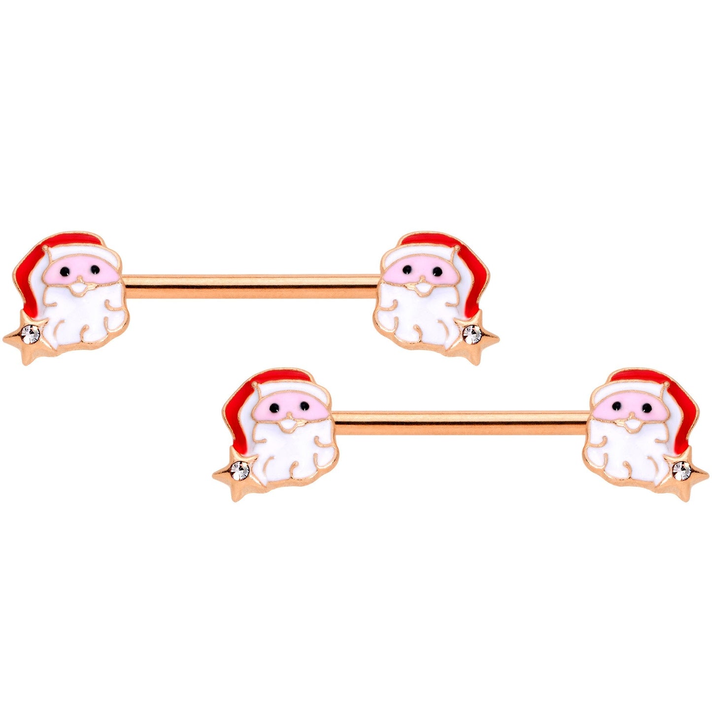 14G Rose Gold Tone Santa Captive Barbell Nipple Ring Set of 4