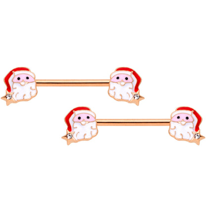 14G Rose Gold Tone Santa Captive Barbell Nipple Ring Set of 4