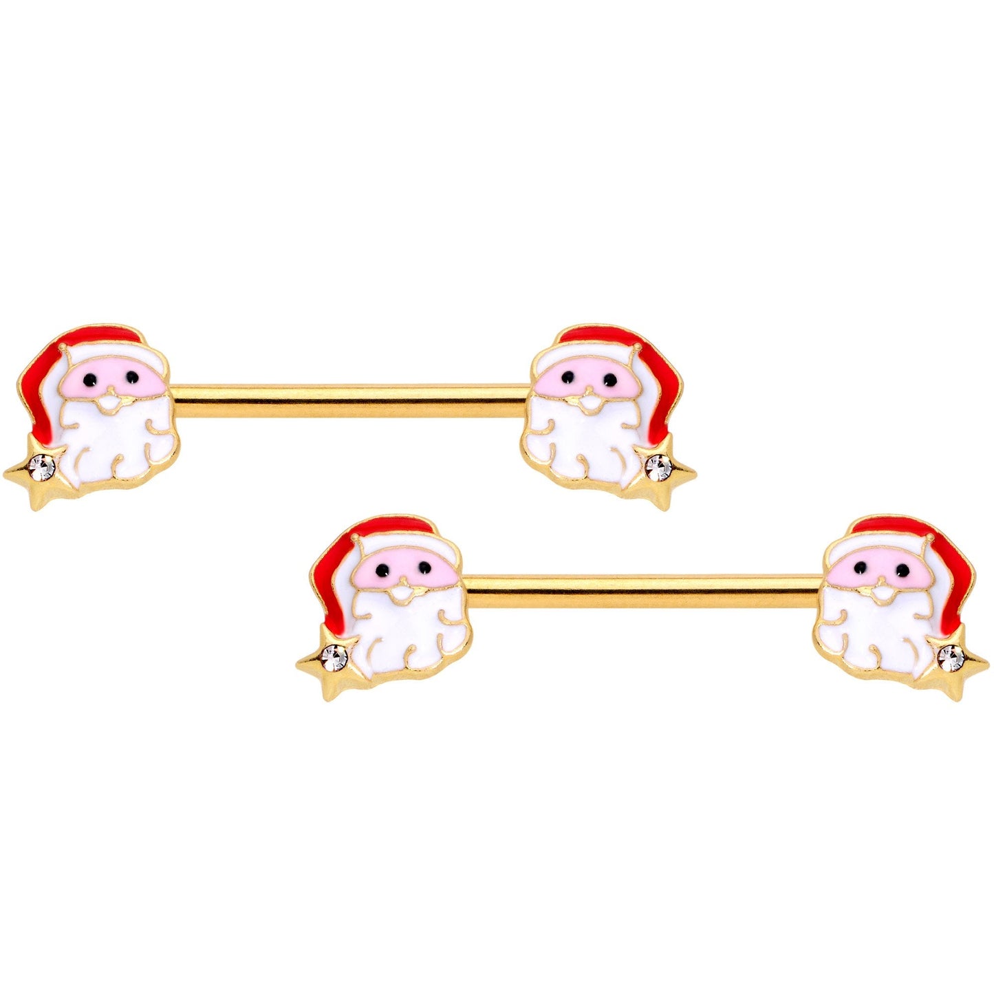 14G 1/2 Gold Tone Santa Captive Barbell Nipple Ring Set of 4