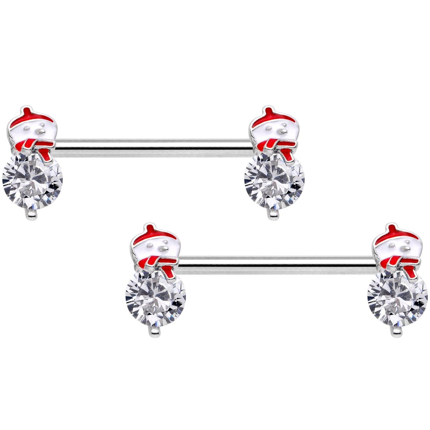 14G 9/16 Clear Gem Winter Snowman Barbell Nipple Ring Set