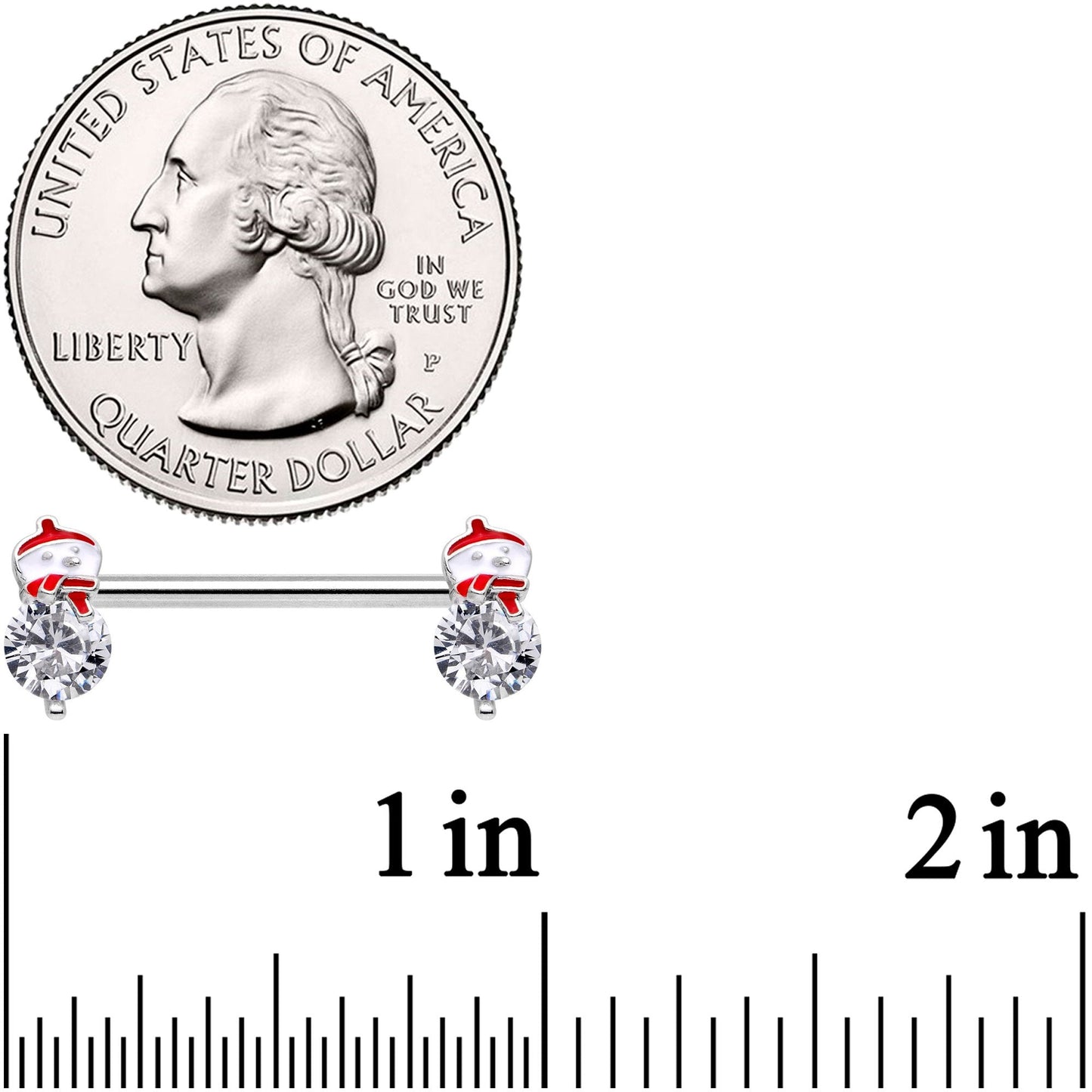 14G 9/16 Clear Gem Winter Snowman Barbell Nipple Ring Set