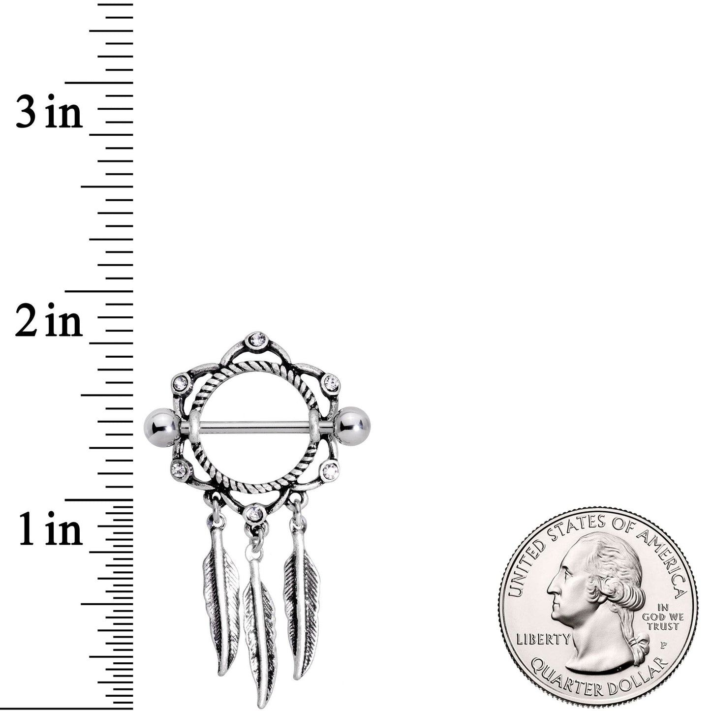 14G 9/16 Clear Gem Lotus Flower Feather Dangle Nipple Shield Set