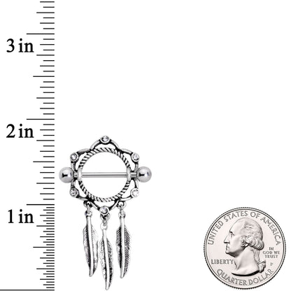 14G 9/16 Clear Gem Lotus Flower Feather Dangle Nipple Shield Set