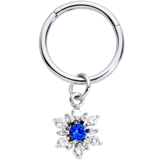 16G 3/8 Blue Clear Snowflake Hinged Dangle Segment Ring