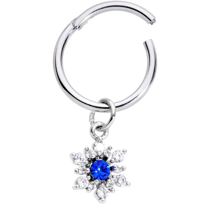 16G 3/8 Blue Clear Snowflake Hinged Dangle Segment Ring
