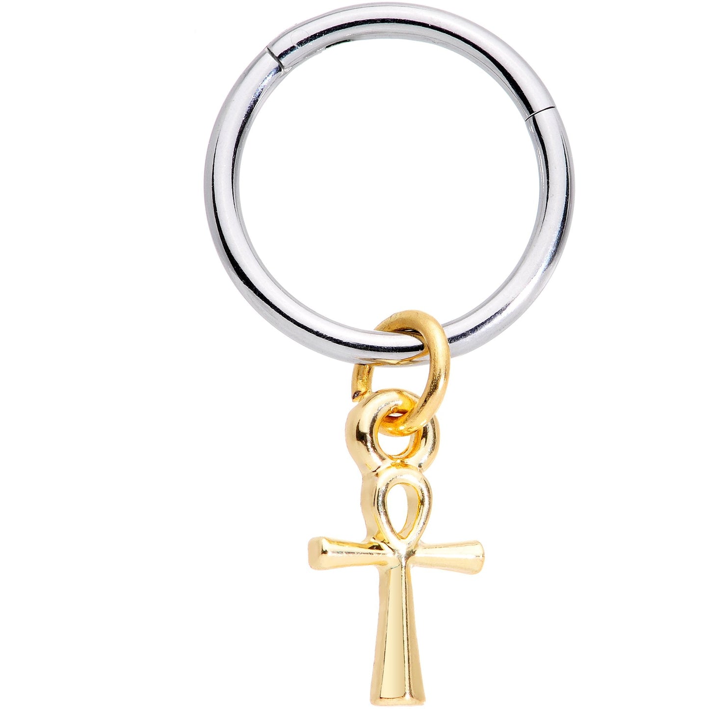 16G 3/8 Gold Tone Egyptian Ankh Hinged Dangle Segment Ring