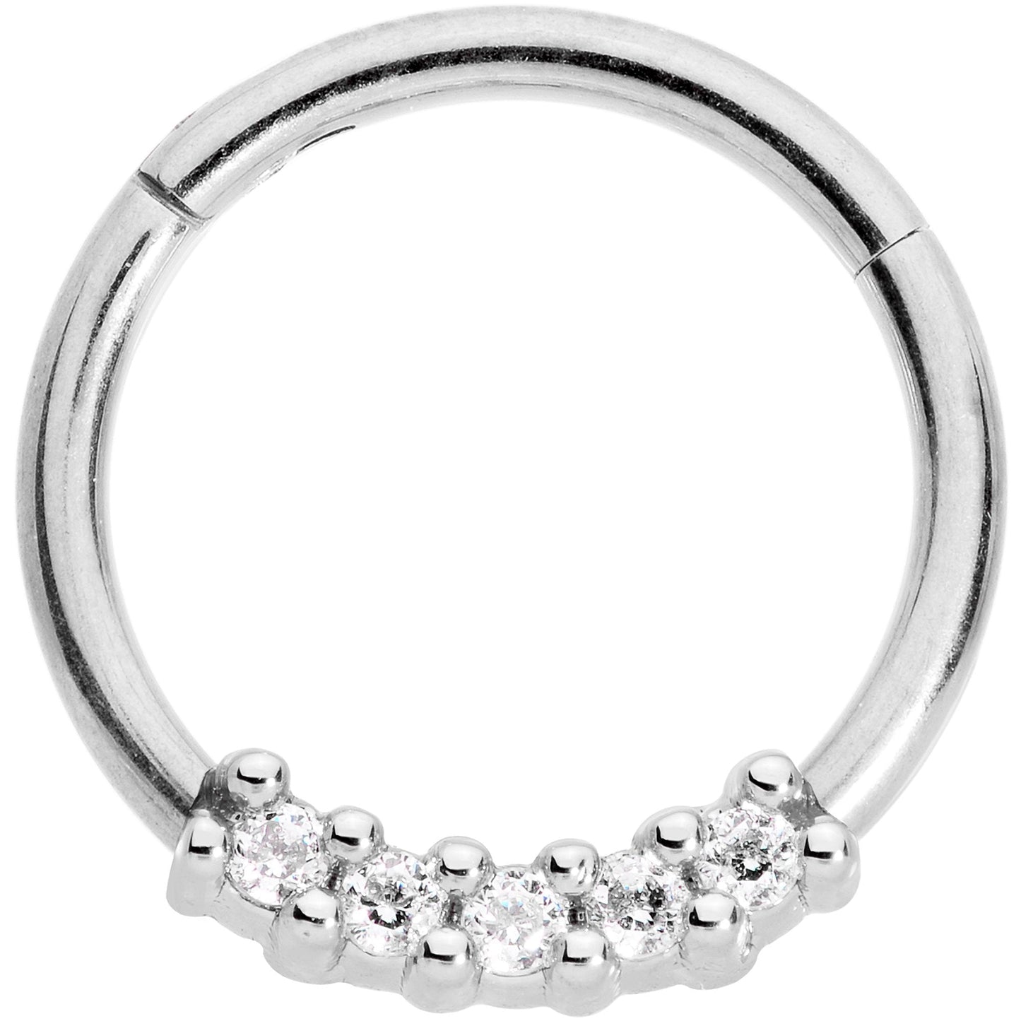 16G 3/8 Clear CZ Gem Quartet Hinged Segment Ring