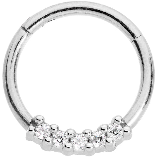 16G 3/8 Clear CZ Gem Quartet Hinged Segment Ring