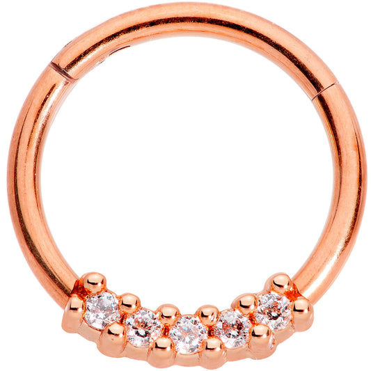 16G 3/8 Clear CZ Gem Rose Gold Tone Quartet Hinged Segment Ring