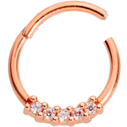 16G 3/8 Clear CZ Gem Rose Gold Tone Quartet Hinged Segment Ring