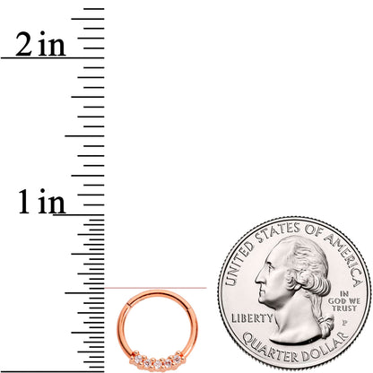 16G 3/8 Clear CZ Gem Rose Gold Tone Quartet Hinged Segment Ring