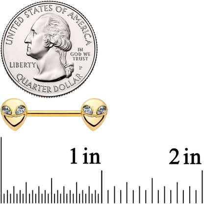14G 9/16 Clear Gem Gold PVD Space Alien Barbell Nipple Ring Set