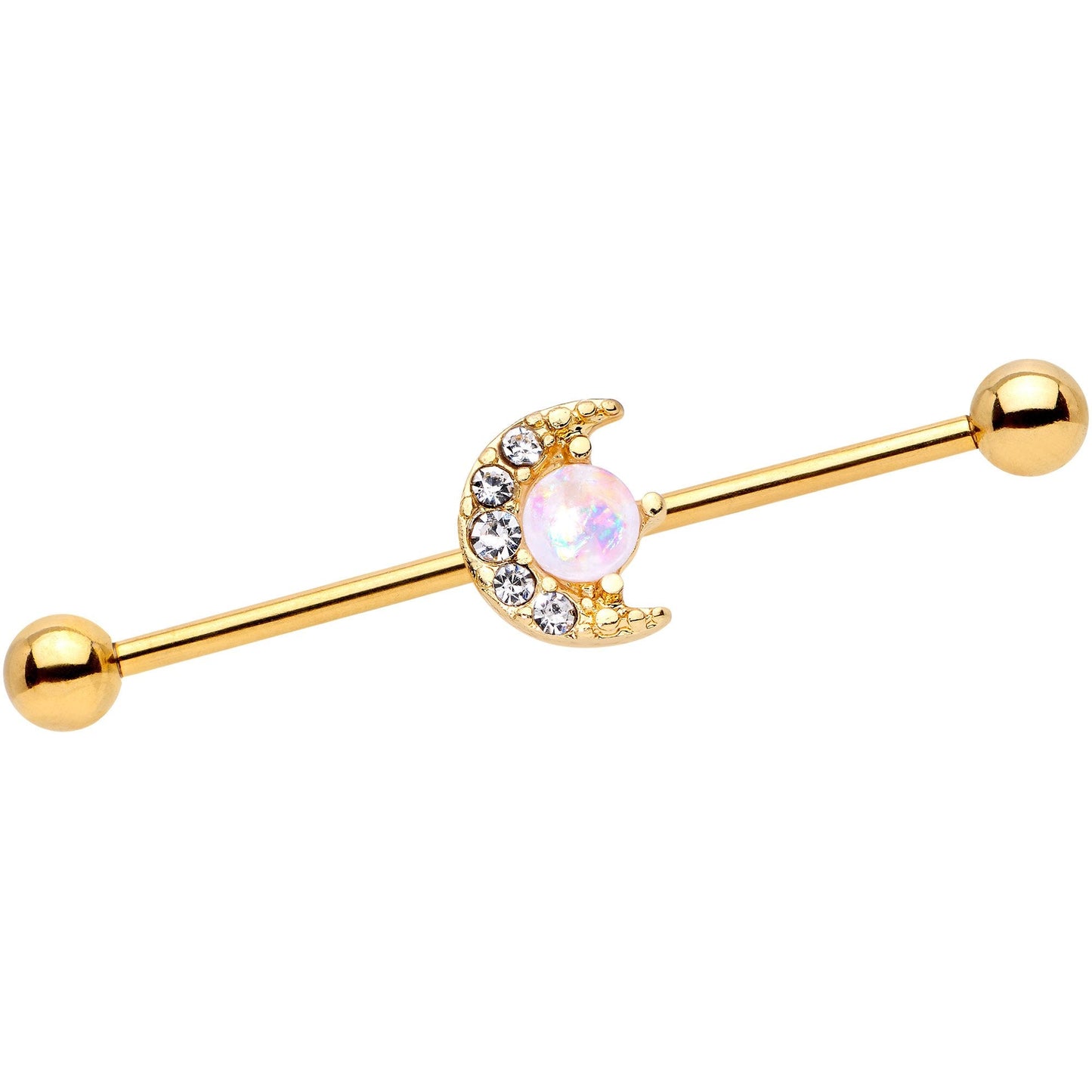 14G Gold Tone Celestial Crescent Moon Industrial Barbell 38mm