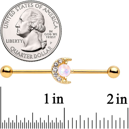 14G Gold Tone Celestial Crescent Moon Industrial Barbell 38mm