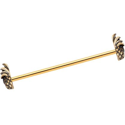 14G Gold Tone Split Pineapple Ends Industrial Barbell 38mm