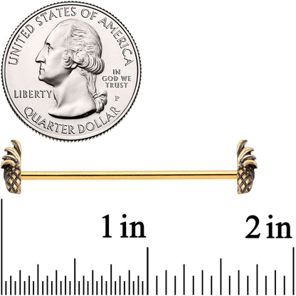 14G Gold Tone Split Pineapple Ends Industrial Barbell 38mm