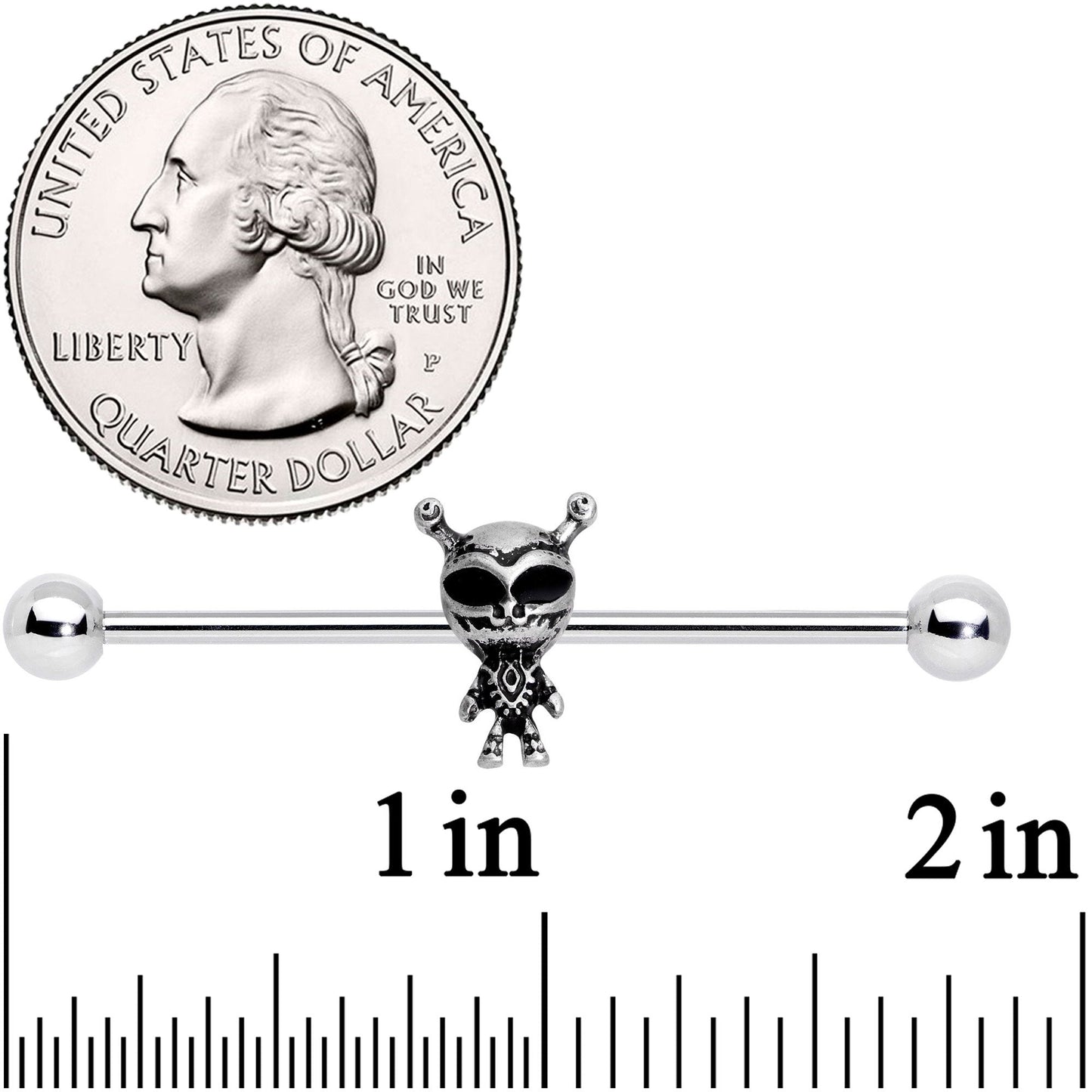 14G Sweet Black Eyed Alien Industrial Barbell 38mm