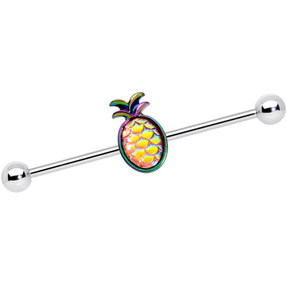 14G Rainbow Iridescent Dreamy Pineapple Industrial Barbell 38mm