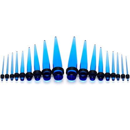 14 to 00G Light Blue Acrylic Straight Taper 18 Piece Stretching Kit